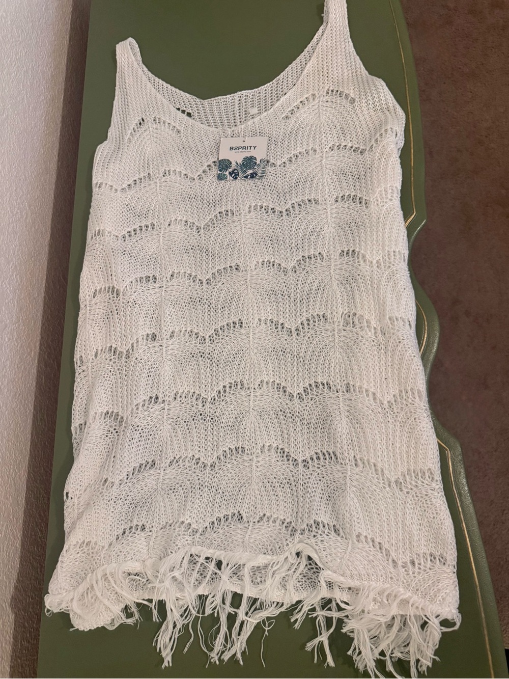 Esprit Cream Crochet Fringe Tank